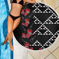 Hawaiian White Kakau Art Tattoo-Ohia Lehua and Taro Leaves Beach Blanket LT03 - Polynesian Pride