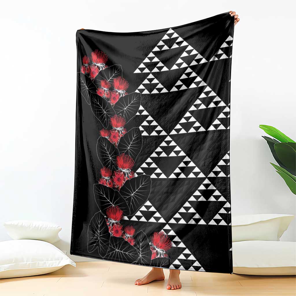 Hawaiian White Kakau Art Tattoo-Ohia Lehua and Taro Leaves Blanket LT03 - Polynesian Pride