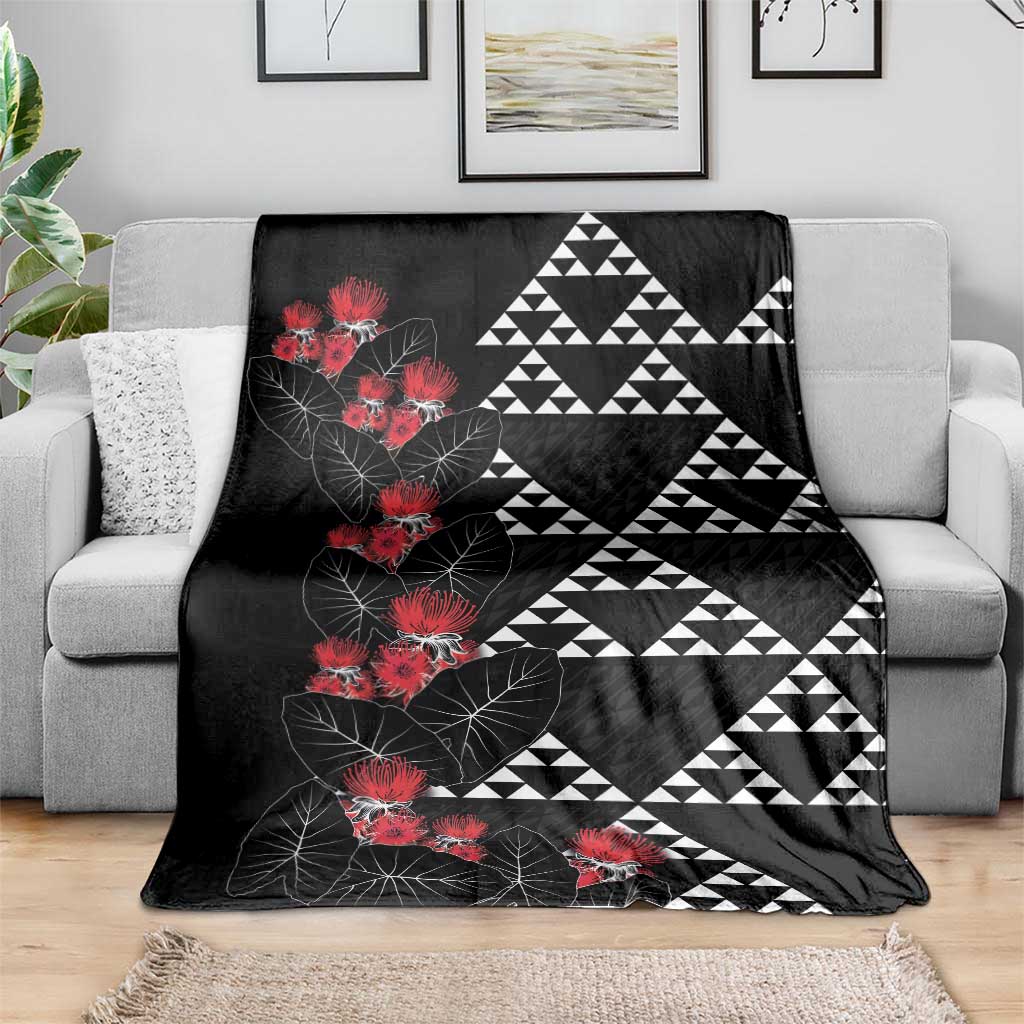 Hawaiian White Kakau Art Tattoo-Ohia Lehua and Taro Leaves Blanket LT03 - Polynesian Pride