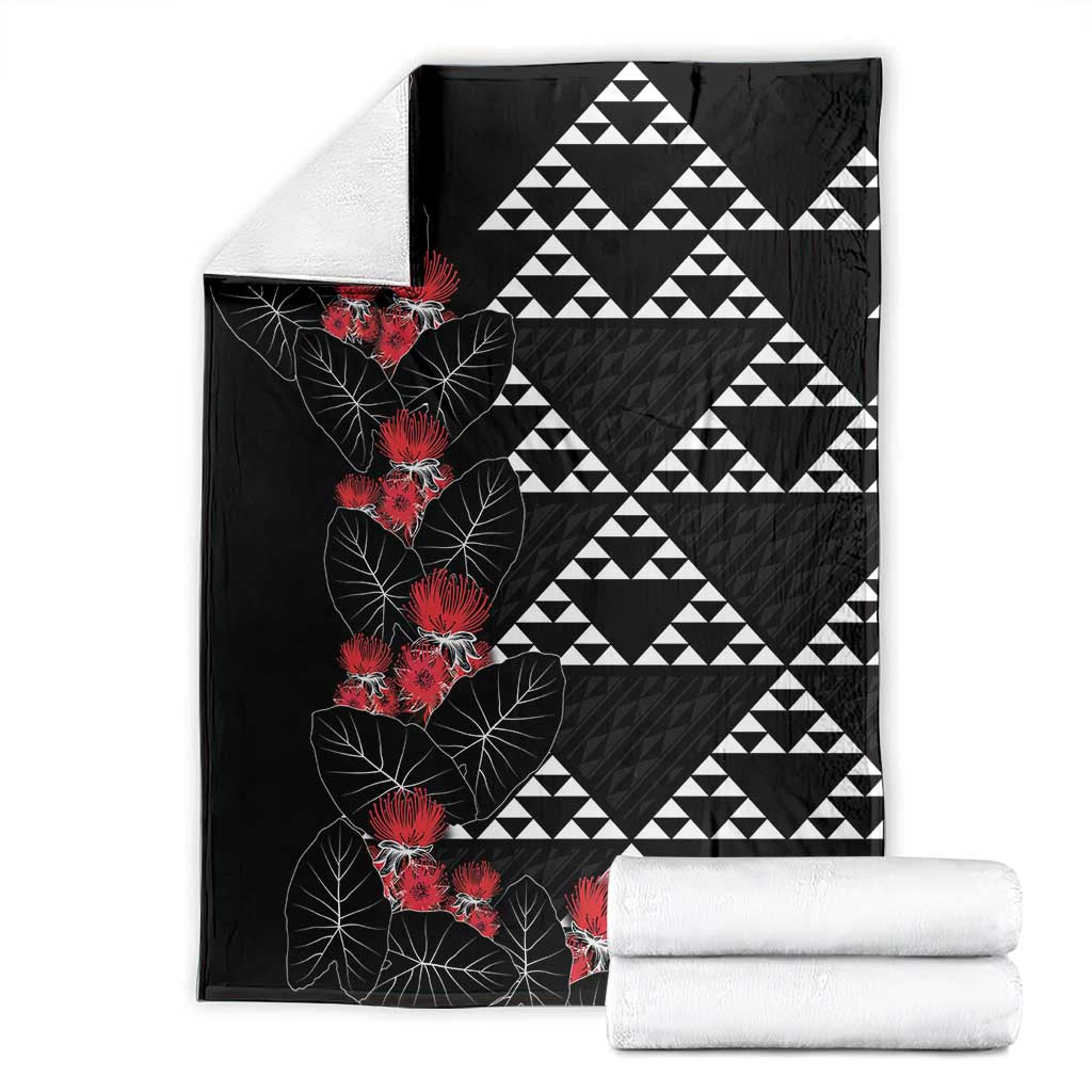 Hawaiian White Kakau Art Tattoo-Ohia Lehua and Taro Leaves Blanket LT03 - Polynesian Pride