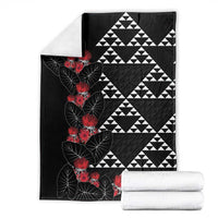 Hawaiian White Kakau Art Tattoo-Ohia Lehua and Taro Leaves Blanket LT03 - Polynesian Pride