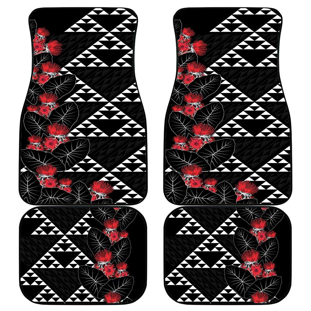 Hawaiian White Kakau Art Tattoo-Ohia Lehua and Taro Leaves Car Mats