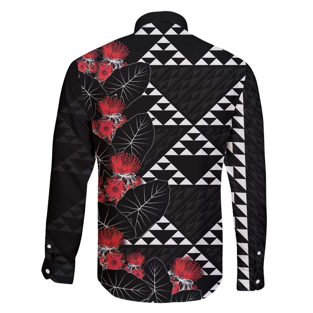 Hawaiian White Kakau Art Tattoo-Ohia Lehua and Taro Leaves Family Matching Off The Shoulder Long Sleeve Dress and Hawaiian Shirt