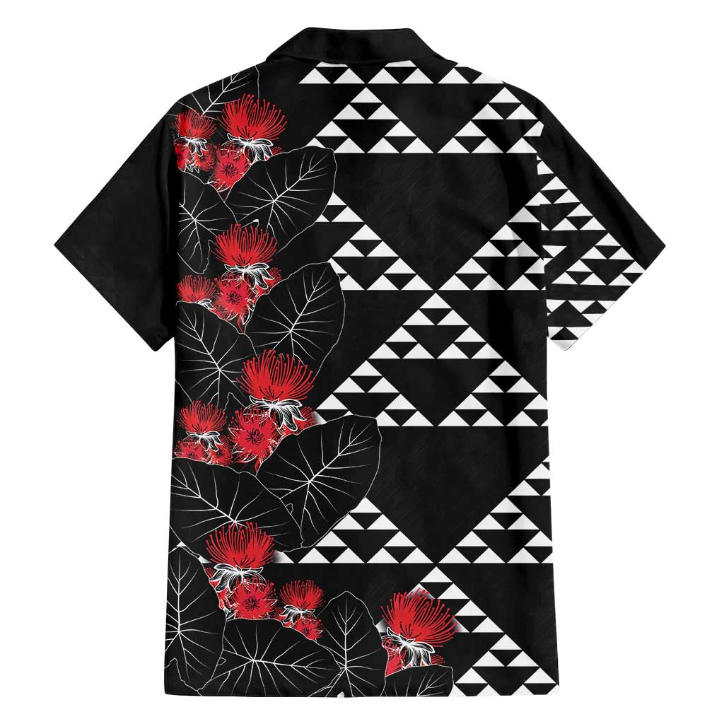 Hawaiian White Kakau Art Tattoo-Ohia Lehua and Taro Leaves Family Matching Off Shoulder Short Dress and Hawaiian Shirt