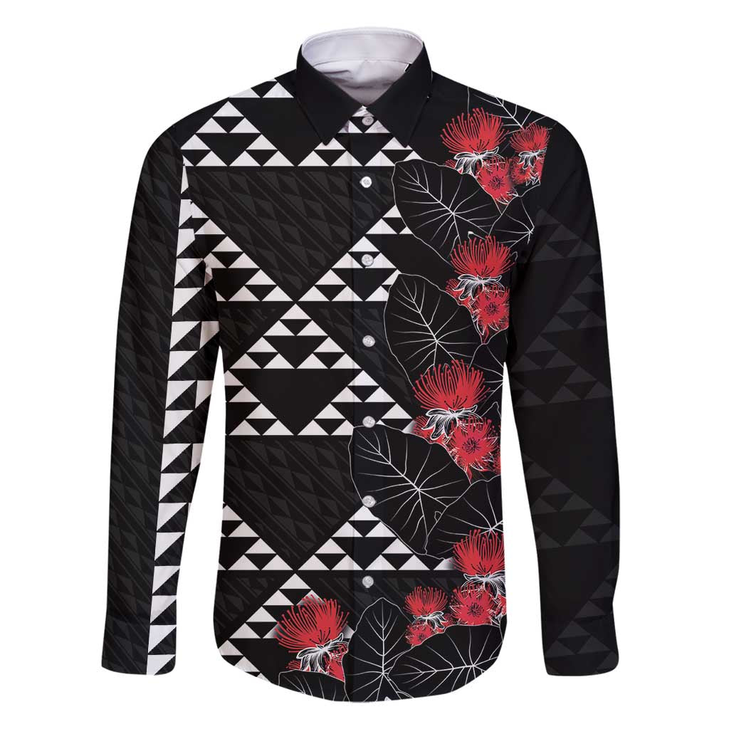 Hawaiian White Kakau Art Tattoo-Ohia Lehua and Taro Leaves Family Matching Off Shoulder Short Dress and Hawaiian Shirt