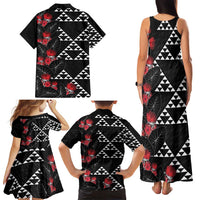 Hawaiian White Kakau Art Tattoo-Ohia Lehua and Taro Leaves Family Matching Tank Maxi Dress and Hawaiian Shirt