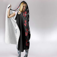 Hawaiian White Kakau Art Tattoo-Ohia Lehua and Taro Leaves Hooded Blanket LT03 - Polynesian Pride