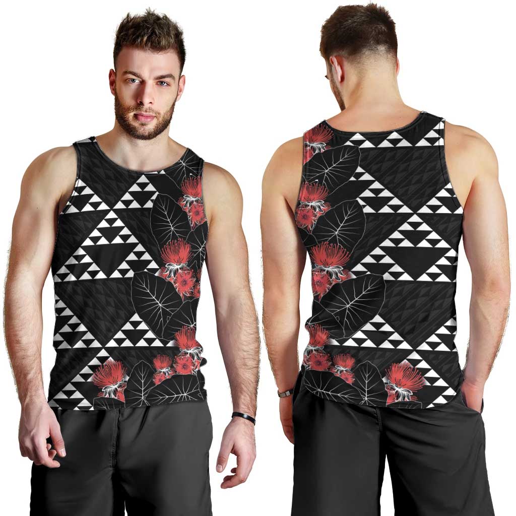 Hawaiian White Kakau Art Tattoo-Ohia Lehua and Taro Leaves Men Tank Top