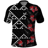 Hawaiian White Kakau Art Tattoo-Ohia Lehua and Taro Leaves Polo Shirt