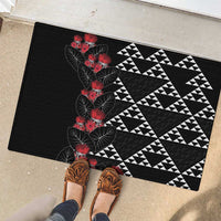 Hawaiian White Kakau Art Tattoo-Ohia Lehua and Taro Leaves Rubber Doormat LT03 - Polynesian Pride