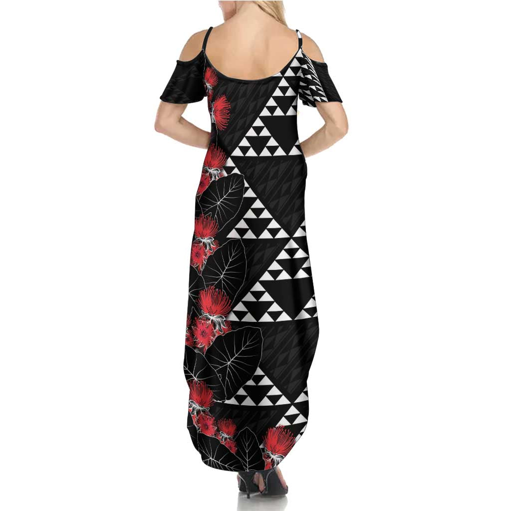 Hawaiian White Kakau Art Tattoo-Ohia Lehua and Taro Leaves Summer Maxi Dress LT03 - Polynesian Pride