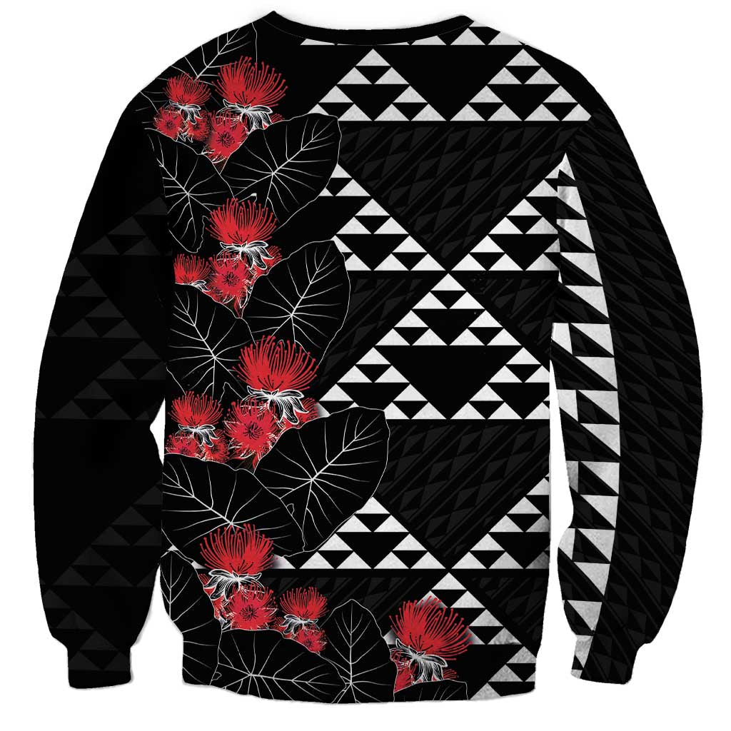 Hawaiian White Kakau Art Tattoo-Ohia Lehua and Taro Leaves Sweatshirt LT03 - Polynesian Pride