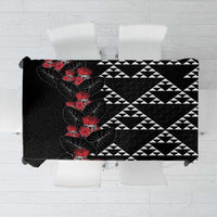 Hawaiian White Kakau Art Tattoo-Ohia Lehua and Taro Leaves Tablecloth LT03 Black-White - Polynesian Pride