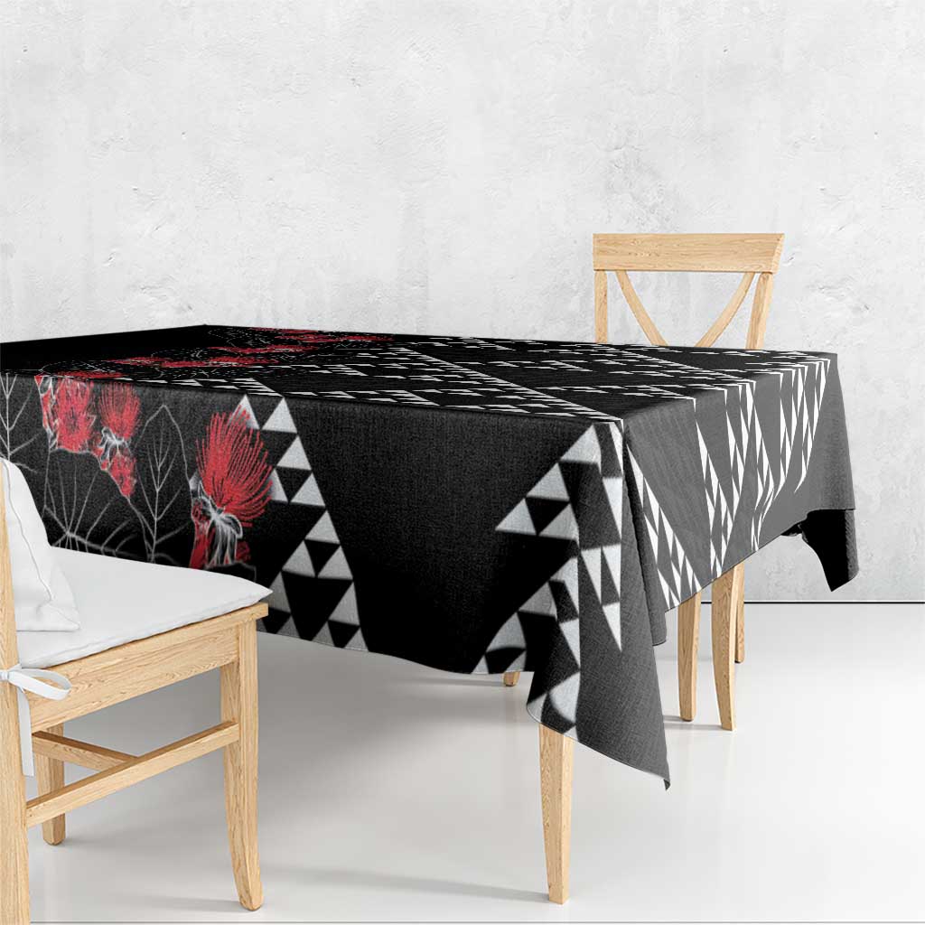 Hawaiian White Kakau Art Tattoo-Ohia Lehua and Taro Leaves Tablecloth LT03 - Polynesian Pride