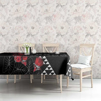 Hawaiian White Kakau Art Tattoo-Ohia Lehua and Taro Leaves Tablecloth LT03 - Polynesian Pride