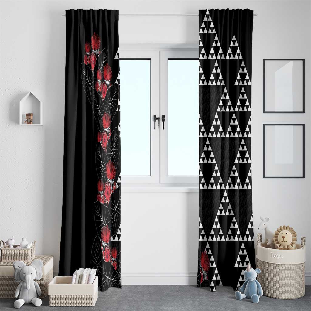 Hawaiian White Kakau Art Tattoo-Ohia Lehua and Taro Leaves Window Curtain LT03 - Polynesian Pride