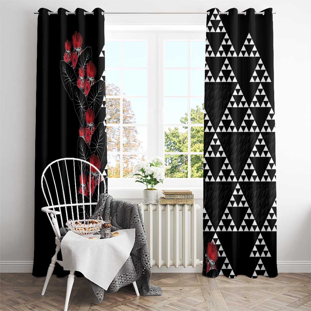 Hawaiian White Kakau Art Tattoo-Ohia Lehua and Taro Leaves Window Curtain LT03 - Polynesian Pride