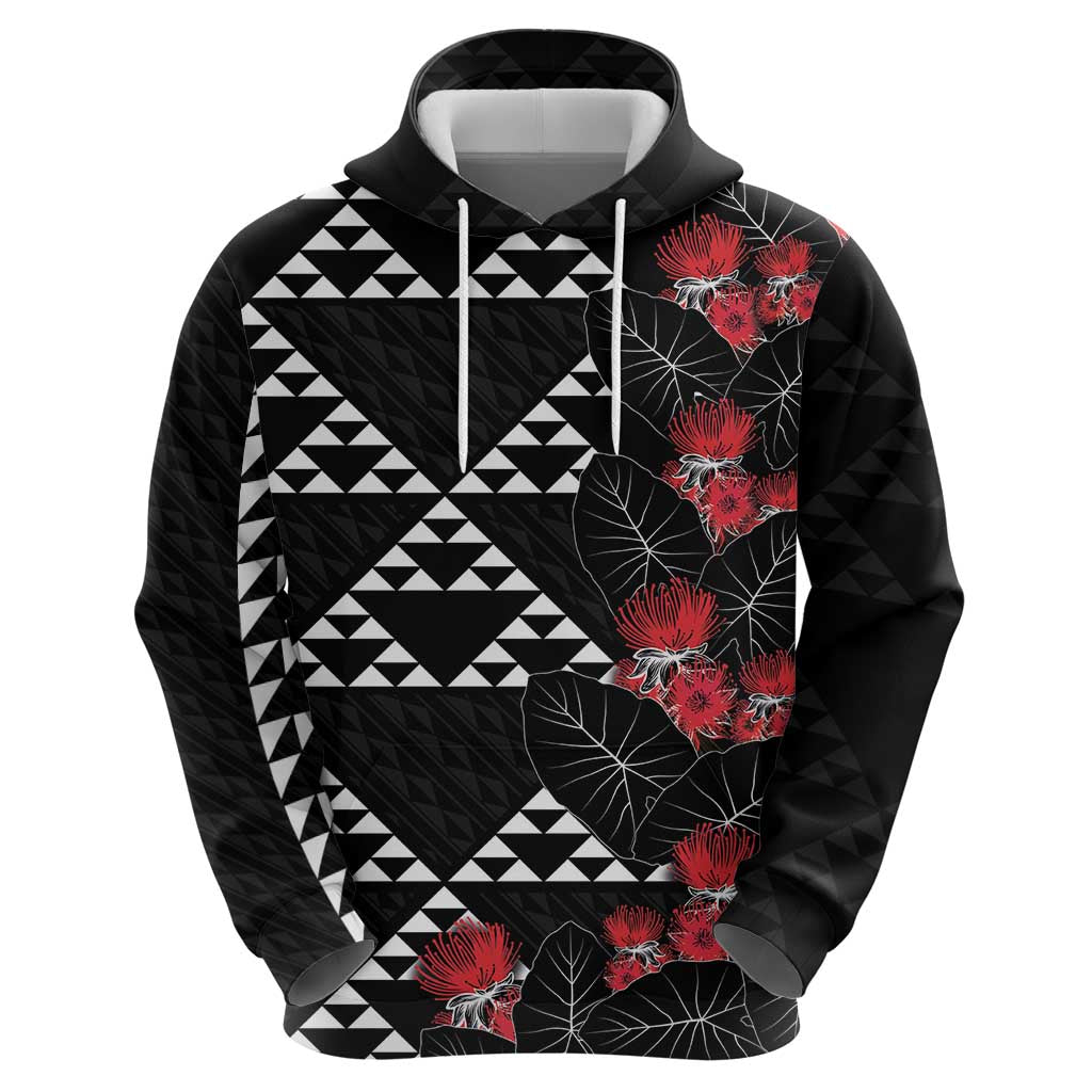 Hawaiian White Kakau Art Tattoo-Ohia Lehua and Taro Leaves Zip Hoodie