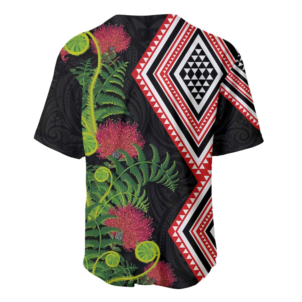 Aotearoa Tukutuku Motif Baseball Jersey Pohutukawa and Fern Leaves