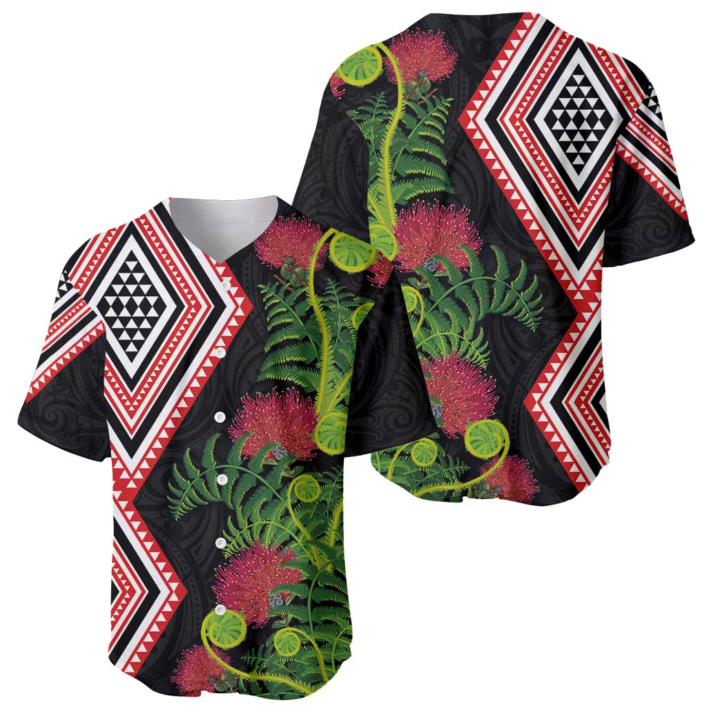 Aotearoa Tukutuku Motif Baseball Jersey Pohutukawa and Fern Leaves