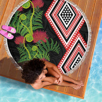 Aotearoa Tukutuku Motif Beach Blanket Pohutukawa and Fern Leaves LT03 - Polynesian Pride