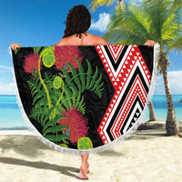 Aotearoa Tukutuku Motif Beach Blanket Pohutukawa and Fern Leaves LT03 - Polynesian Pride