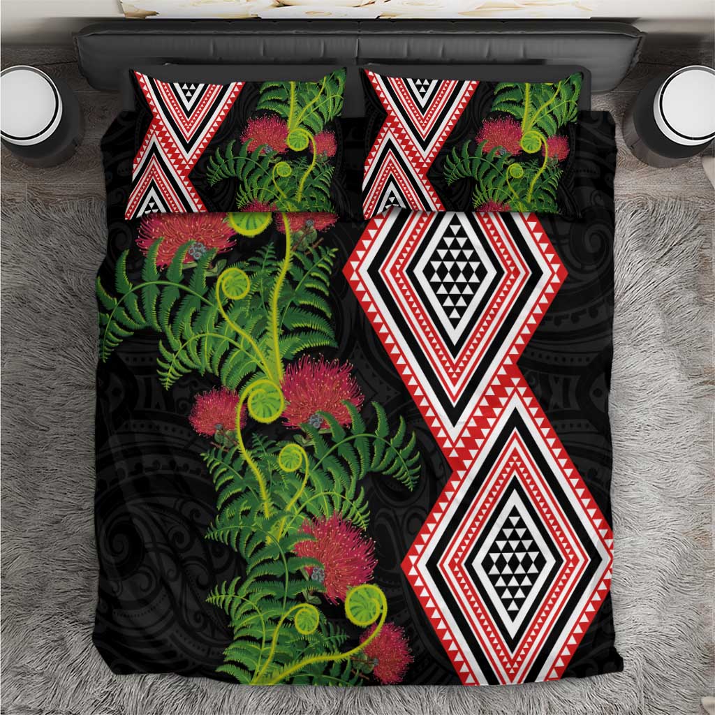 Aotearoa Tukutuku Motif Bedding Set Pohutukawa and Fern Leaves
