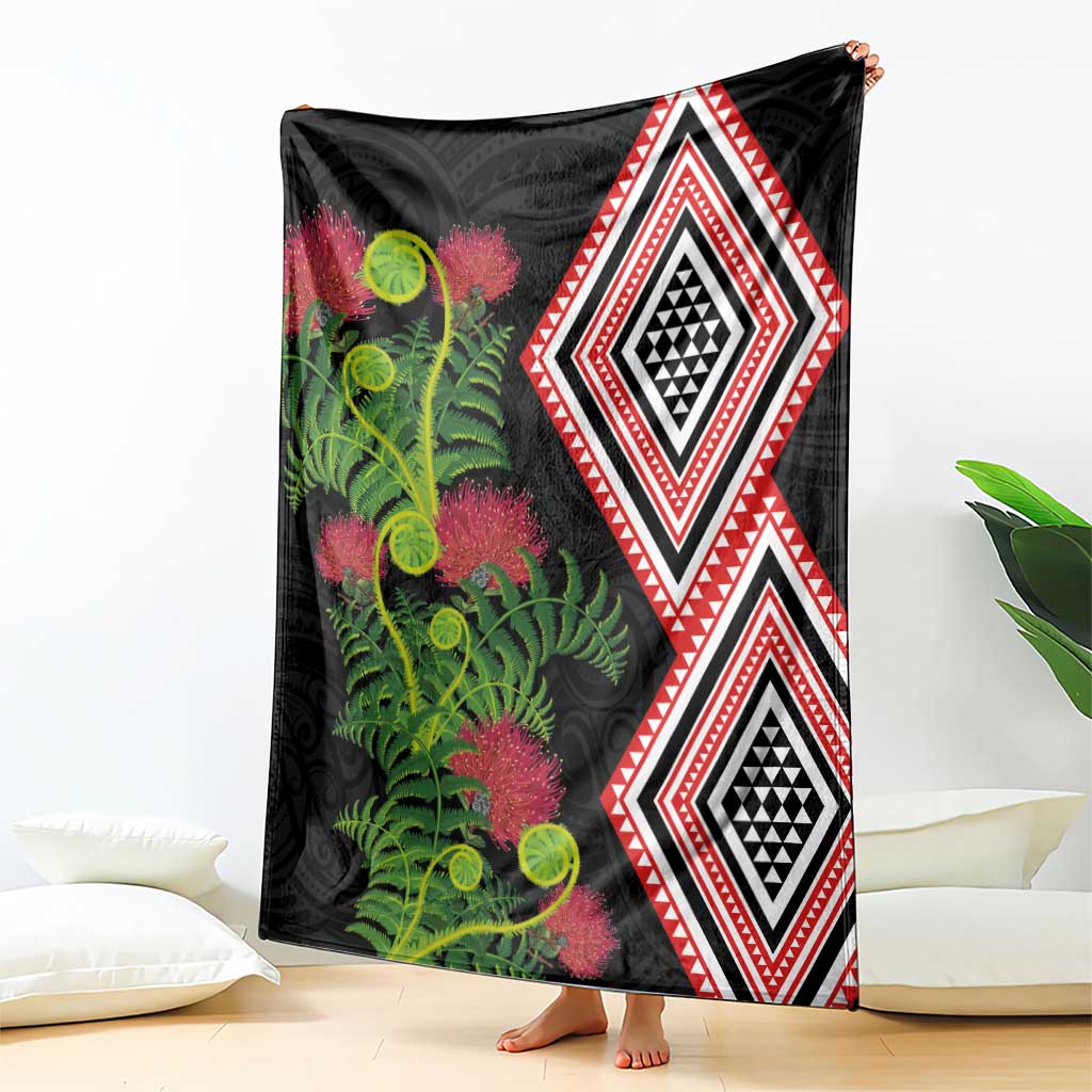 Aotearoa Tukutuku Motif Blanket Pohutukawa and Fern Leaves LT03 - Polynesian Pride