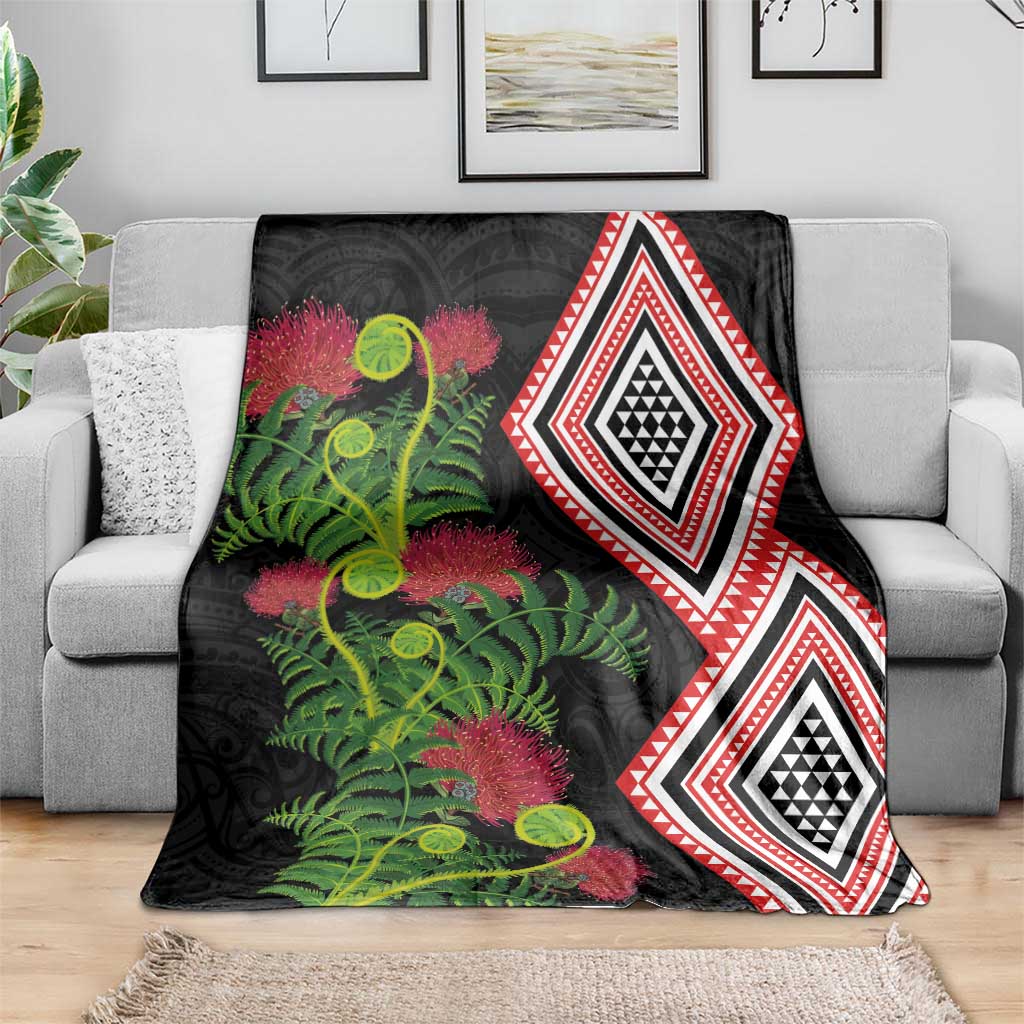 Aotearoa Tukutuku Motif Blanket Pohutukawa and Fern Leaves LT03 - Polynesian Pride