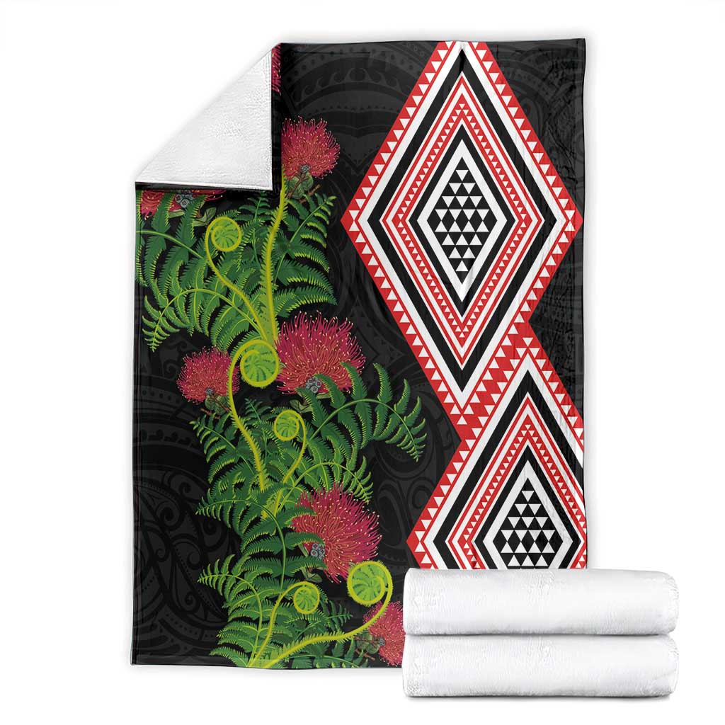 Aotearoa Tukutuku Motif Blanket Pohutukawa and Fern Leaves LT03 - Polynesian Pride