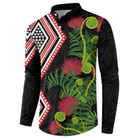 Aotearoa Tukutuku Motif Button Sweatshirt Pohutukawa and Fern Leaves LT03 - Polynesian Pride