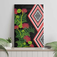 Aotearoa Tukutuku Motif Canvas Wall Art Pohutukawa and Fern Leaves LT03 - Polynesian Pride