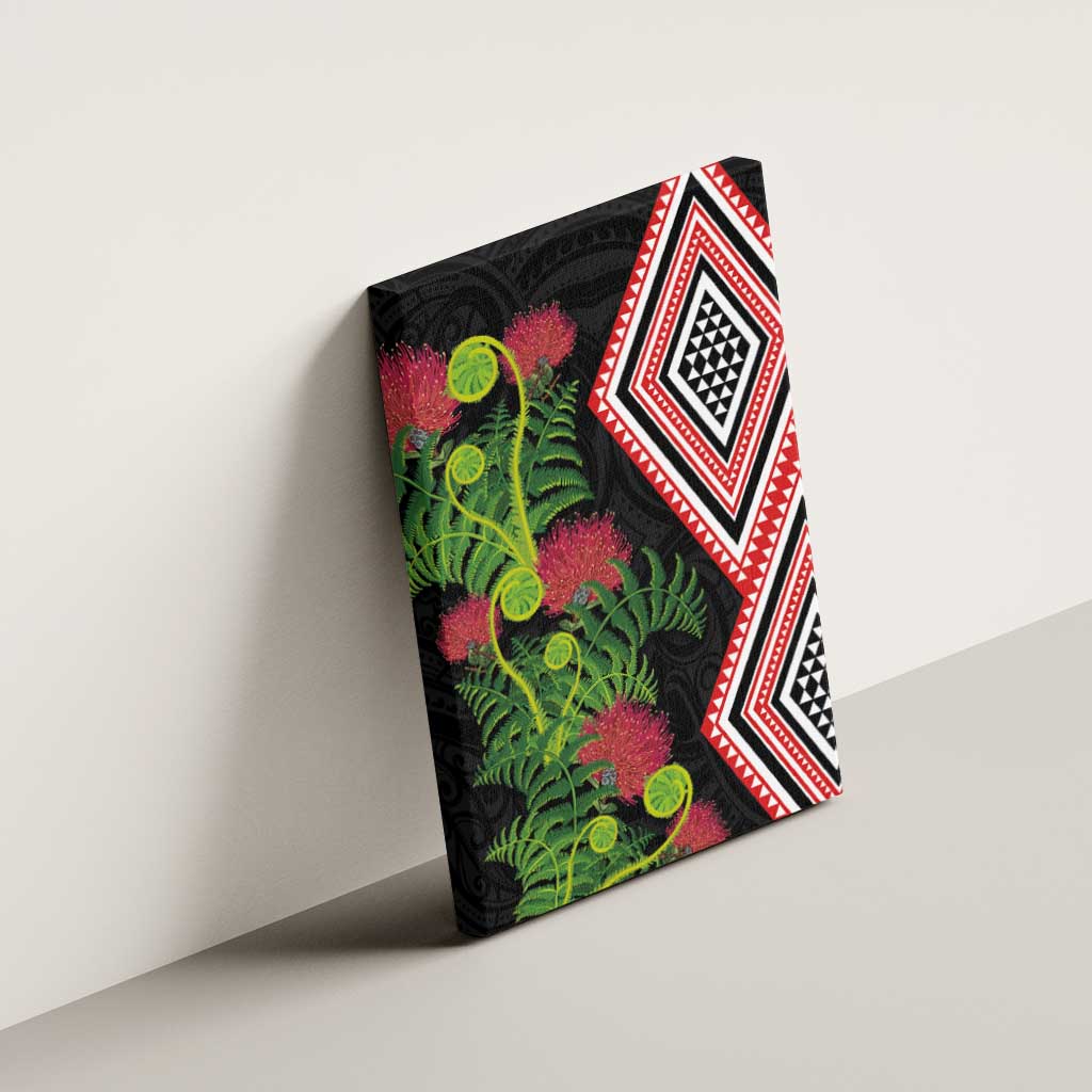 Aotearoa Tukutuku Motif Canvas Wall Art Pohutukawa and Fern Leaves LT03 - Polynesian Pride