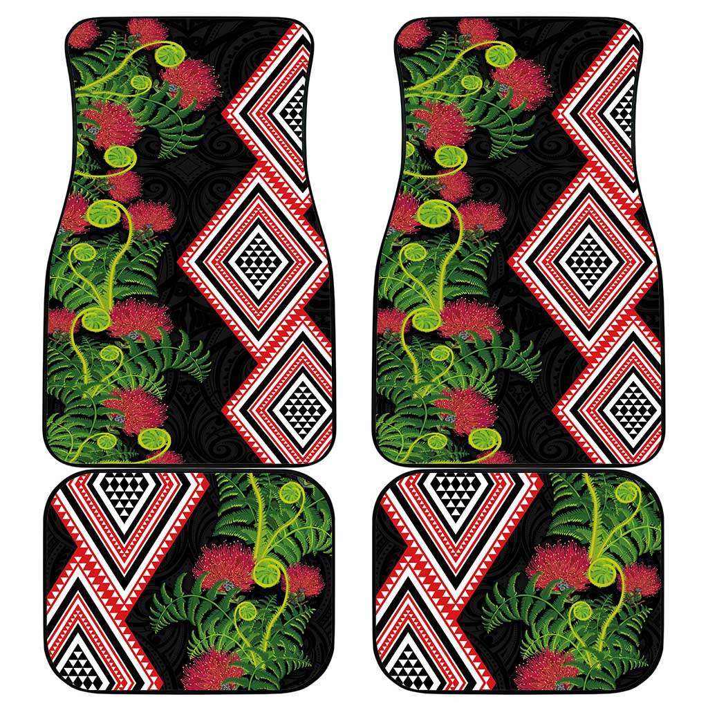 Aotearoa Tukutuku Motif Car Mats Pohutukawa and Fern Leaves LT03 - Polynesian Pride