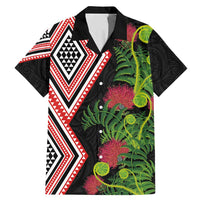 Aotearoa Tukutuku Motif Family Matching Mermaid Dress and Hawaiian Shirt Pohutukawa and Fern Leaves