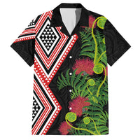 Aotearoa Tukutuku Motif Hawaiian Shirt Pohutukawa and Fern Leaves LT03 Black - Polynesian Pride