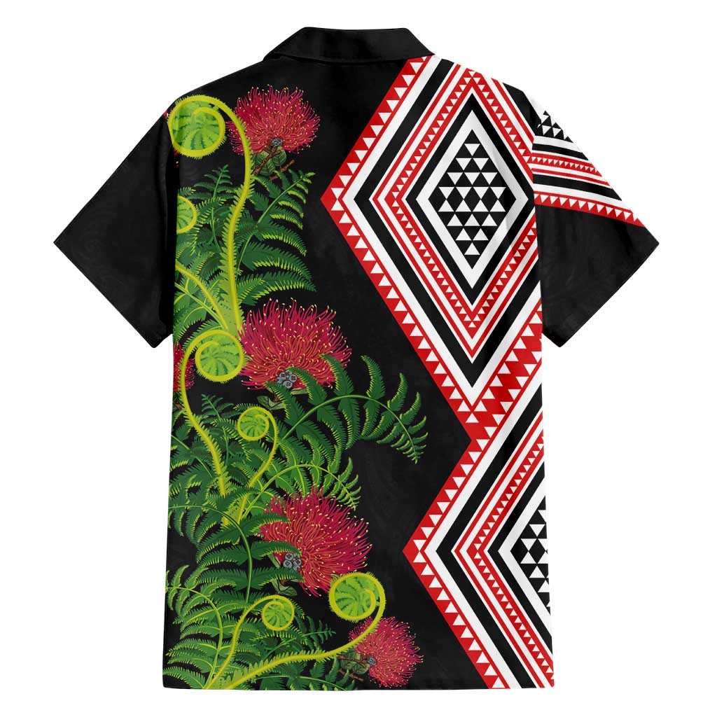 Aotearoa Tukutuku Motif Hawaiian Shirt Pohutukawa and Fern Leaves LT03 - Polynesian Pride