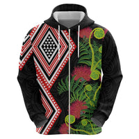 Aotearoa Tukutuku Motif Hoodie Pohutukawa and Fern Leaves