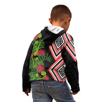 Aotearoa Tukutuku Motif Kid Hoodie Pohutukawa and Fern Leaves