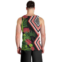 Aotearoa Tukutuku Motif Men Tank Top Pohutukawa and Fern Leaves LT03 - Polynesian Pride