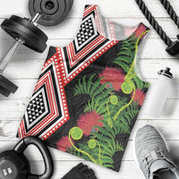 Aotearoa Tukutuku Motif Men Tank Top Pohutukawa and Fern Leaves LT03 - Polynesian Pride