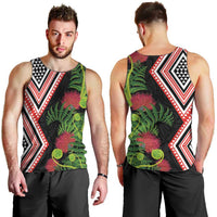 Aotearoa Tukutuku Motif Men Tank Top Pohutukawa and Fern Leaves LT03 - Polynesian Pride