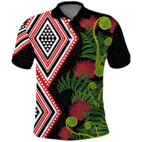 Aotearoa Tukutuku Motif Polo Shirt Pohutukawa and Fern Leaves