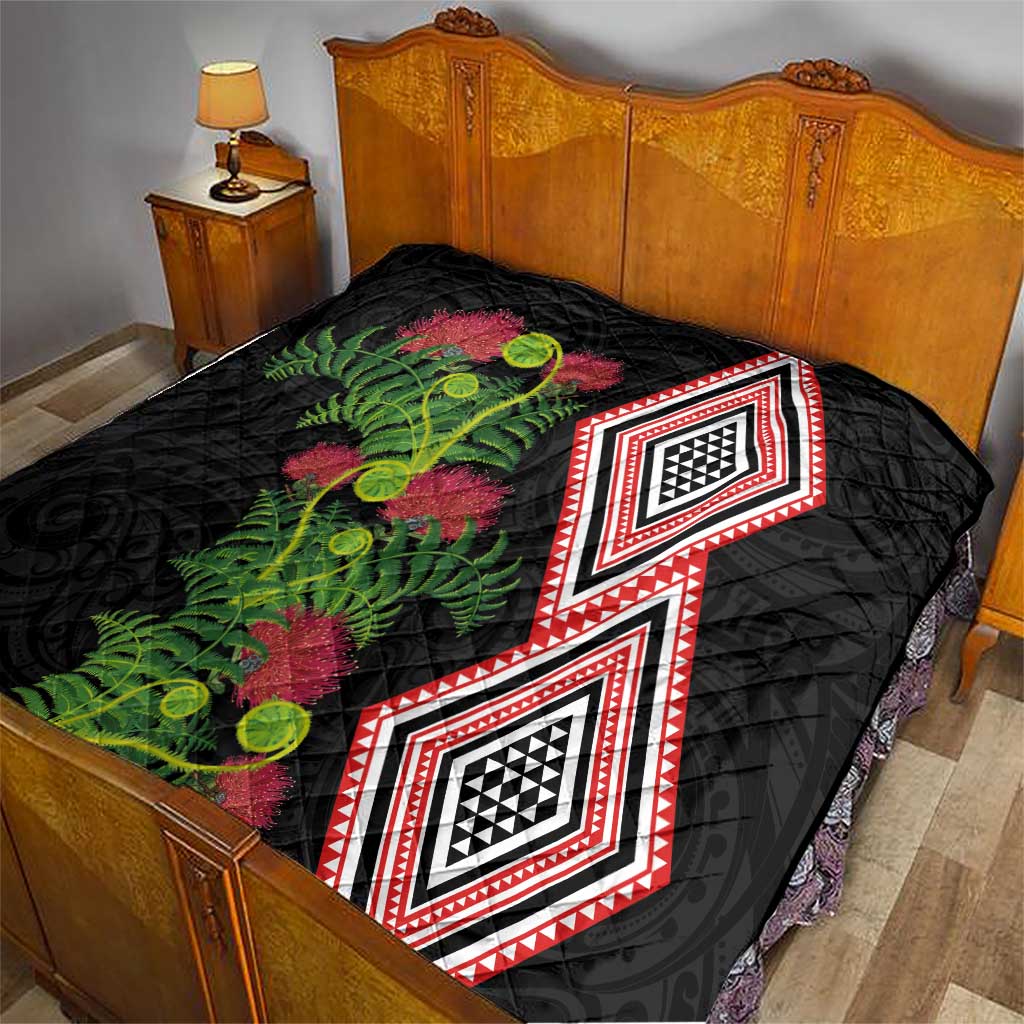 Aotearoa Tukutuku Motif Quilt Pohutukawa and Fern Leaves