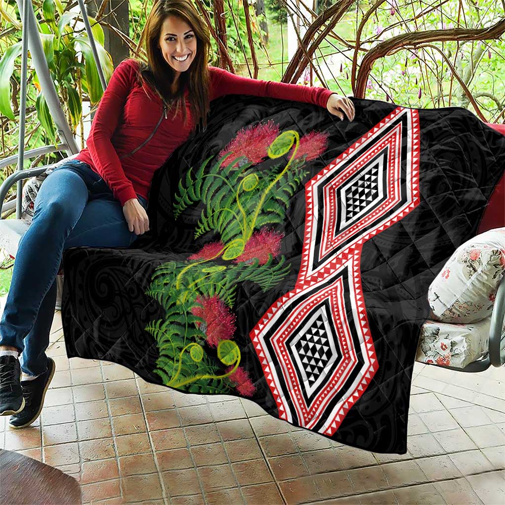Aotearoa Tukutuku Motif Quilt Pohutukawa and Fern Leaves