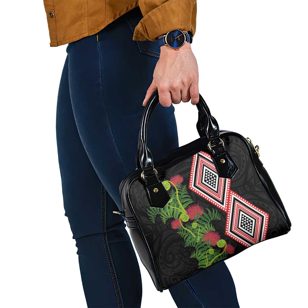 Aotearoa Tukutuku Motif Shoulder Handbag Pohutukawa and Fern Leaves
