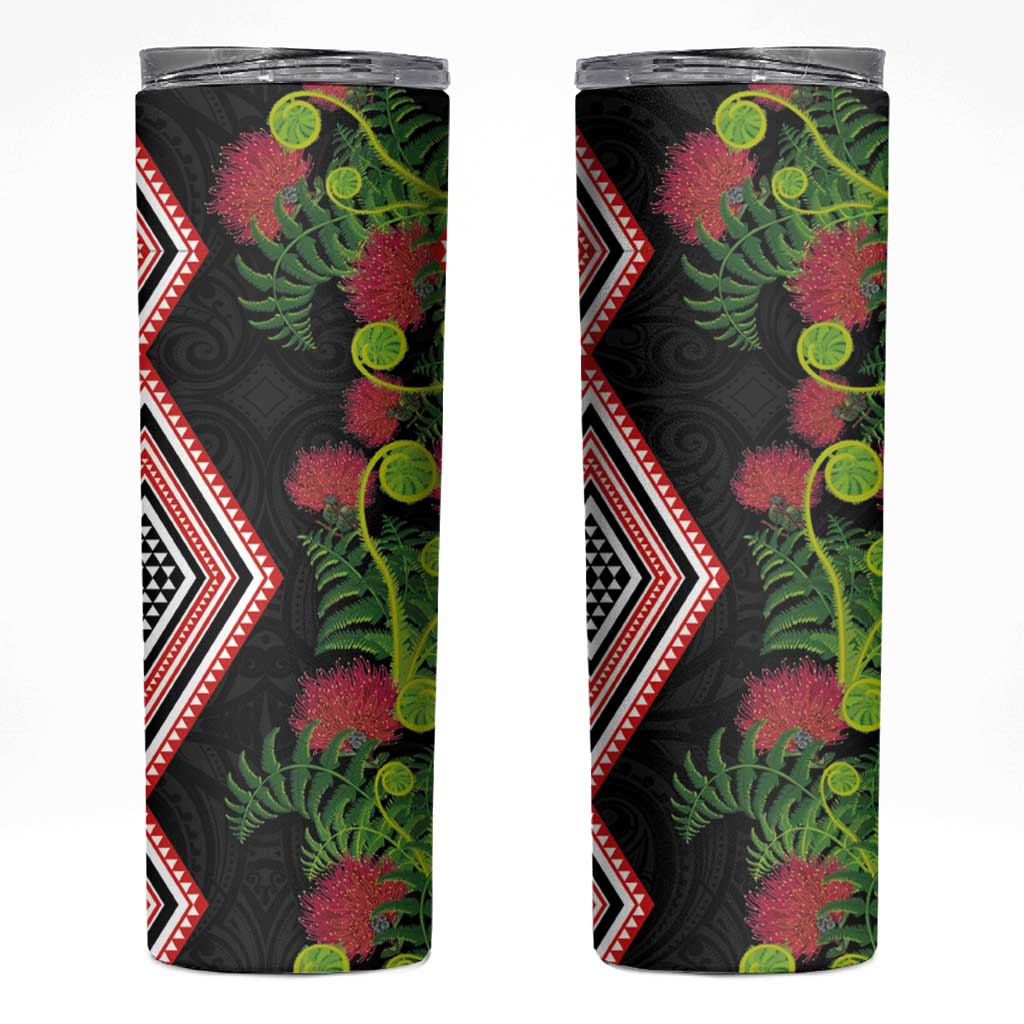 Aotearoa Tukutuku Motif Skinny Tumbler Pohutukawa and Fern Leaves