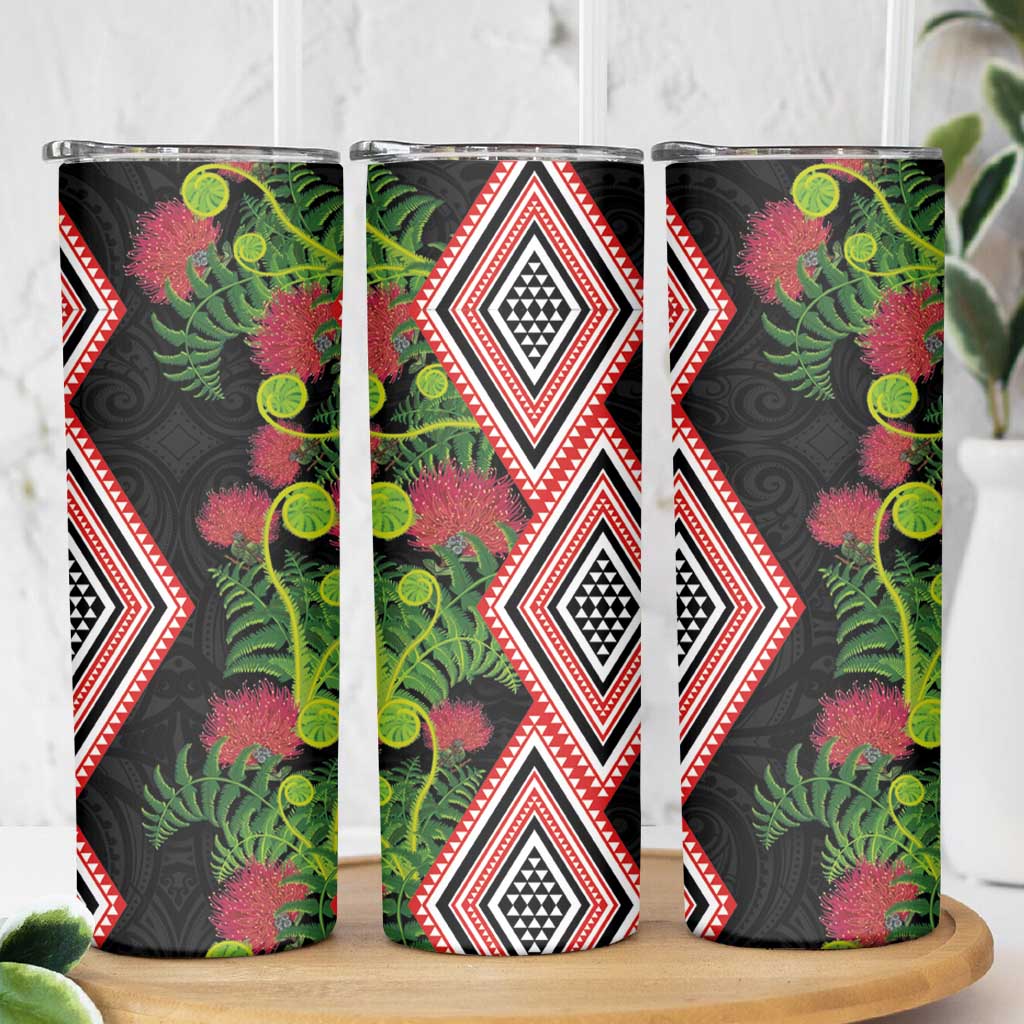 Aotearoa Tukutuku Motif Skinny Tumbler Pohutukawa and Fern Leaves