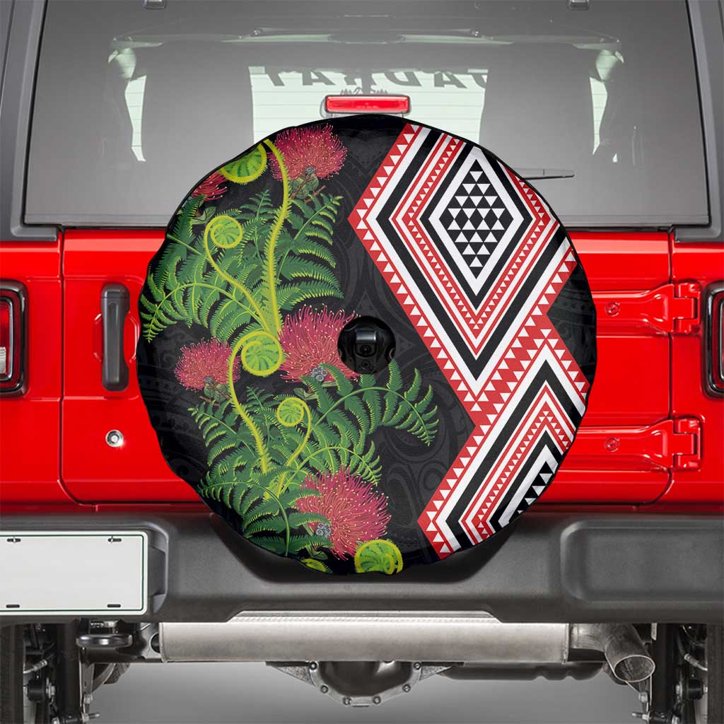 Aotearoa Tukutuku Motif Spare Tire Cover Pohutukawa and Fern Leaves