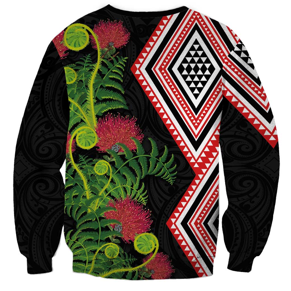 Aotearoa Tukutuku Motif Sweatshirt Pohutukawa and Fern Leaves LT03 - Polynesian Pride